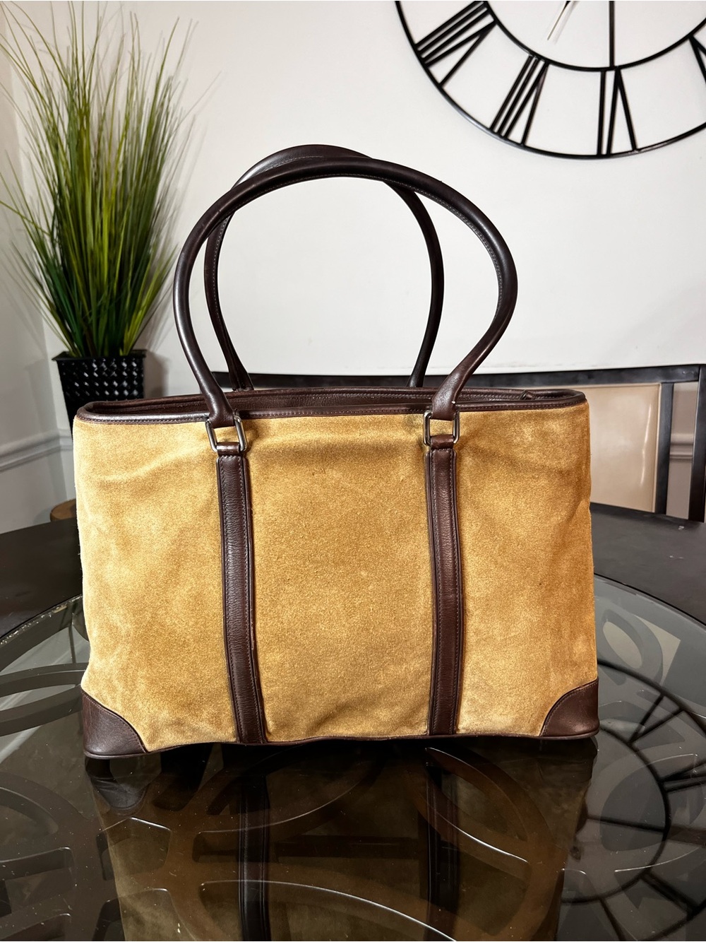 Vintage Y2K Coach Hampton Suede Leather Tote Bag Brown Tan Large Shoulder 5121 - Picture 3 of 7
